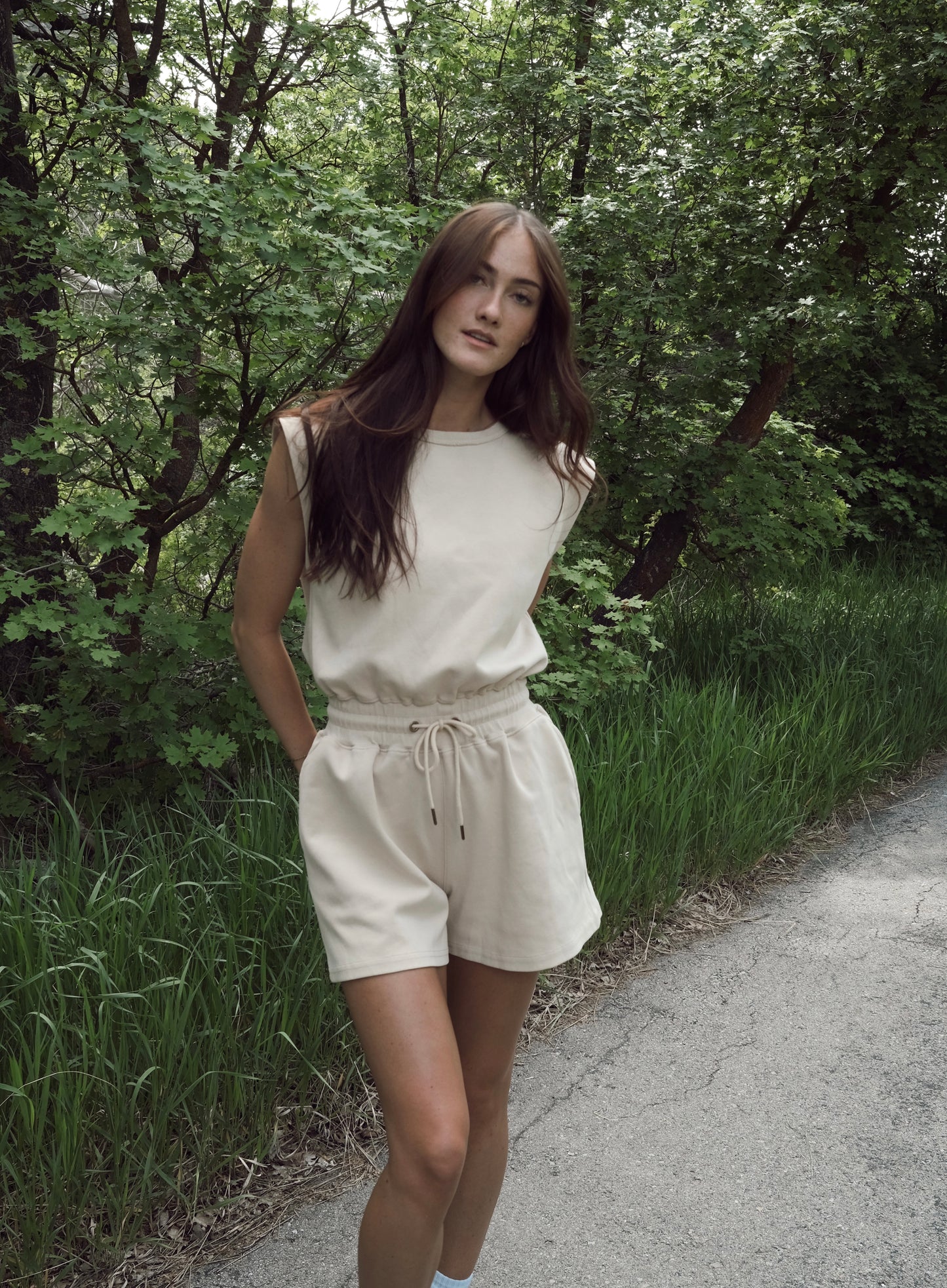 On The Go Romper in Tan